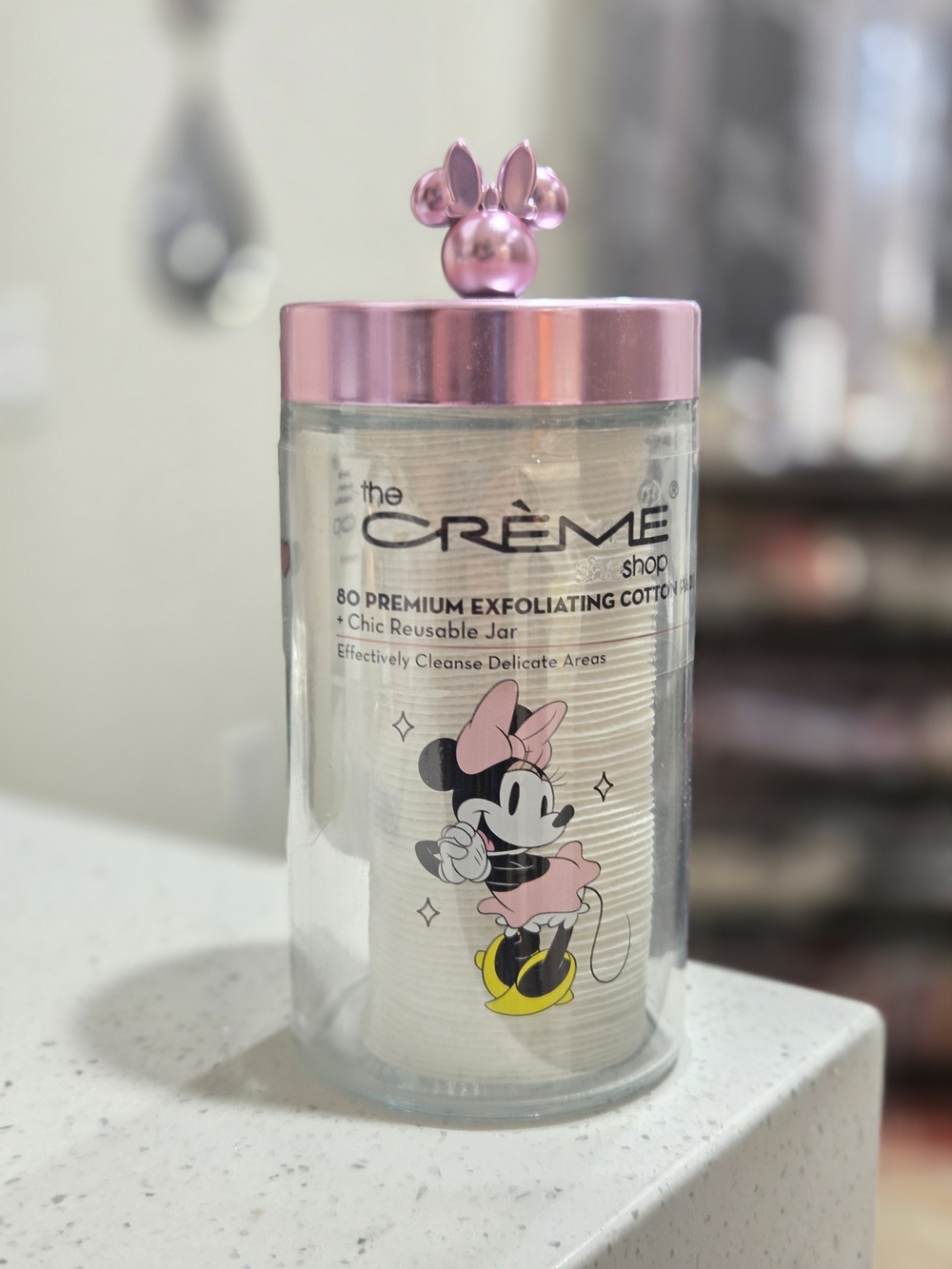 The Crème Shop Minnie Pink Lid Exfoliating Cotton Rounds~ Reusable Jar